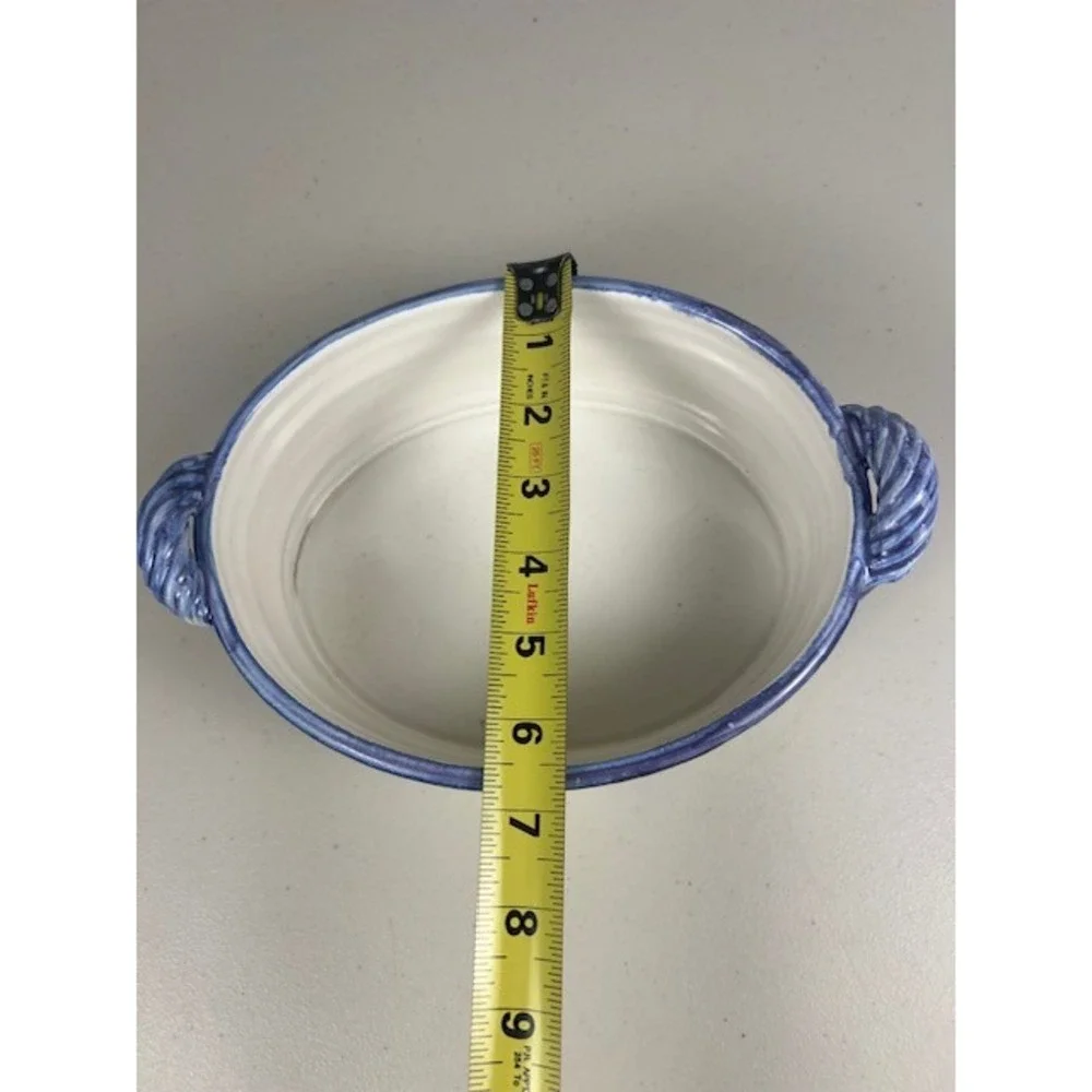 Hand Painted Yellow Blue Floral Ceramic Oval Serving Bowl Handles 10in‎ Signed